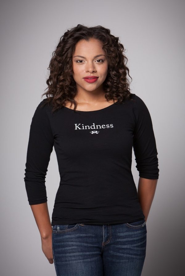 Woman wearing Kindness Boat Neck Shirt